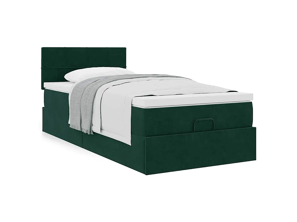 Estructura de cama otomana con colchón terciopelo verde oscuro