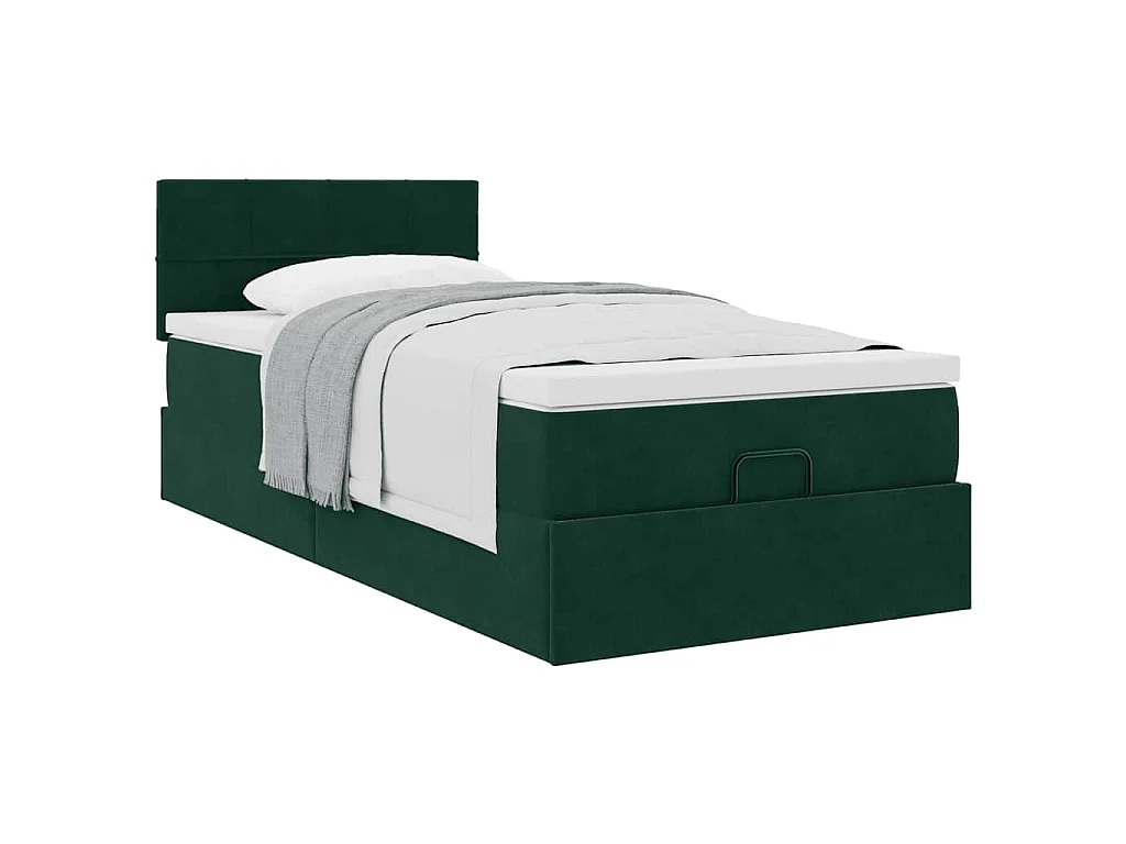 Estructura de cama otomana con colchón terciopelo verde oscuro