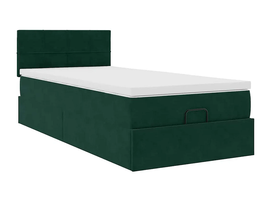 Estructura de cama otomana con colchón terciopelo verde oscuro