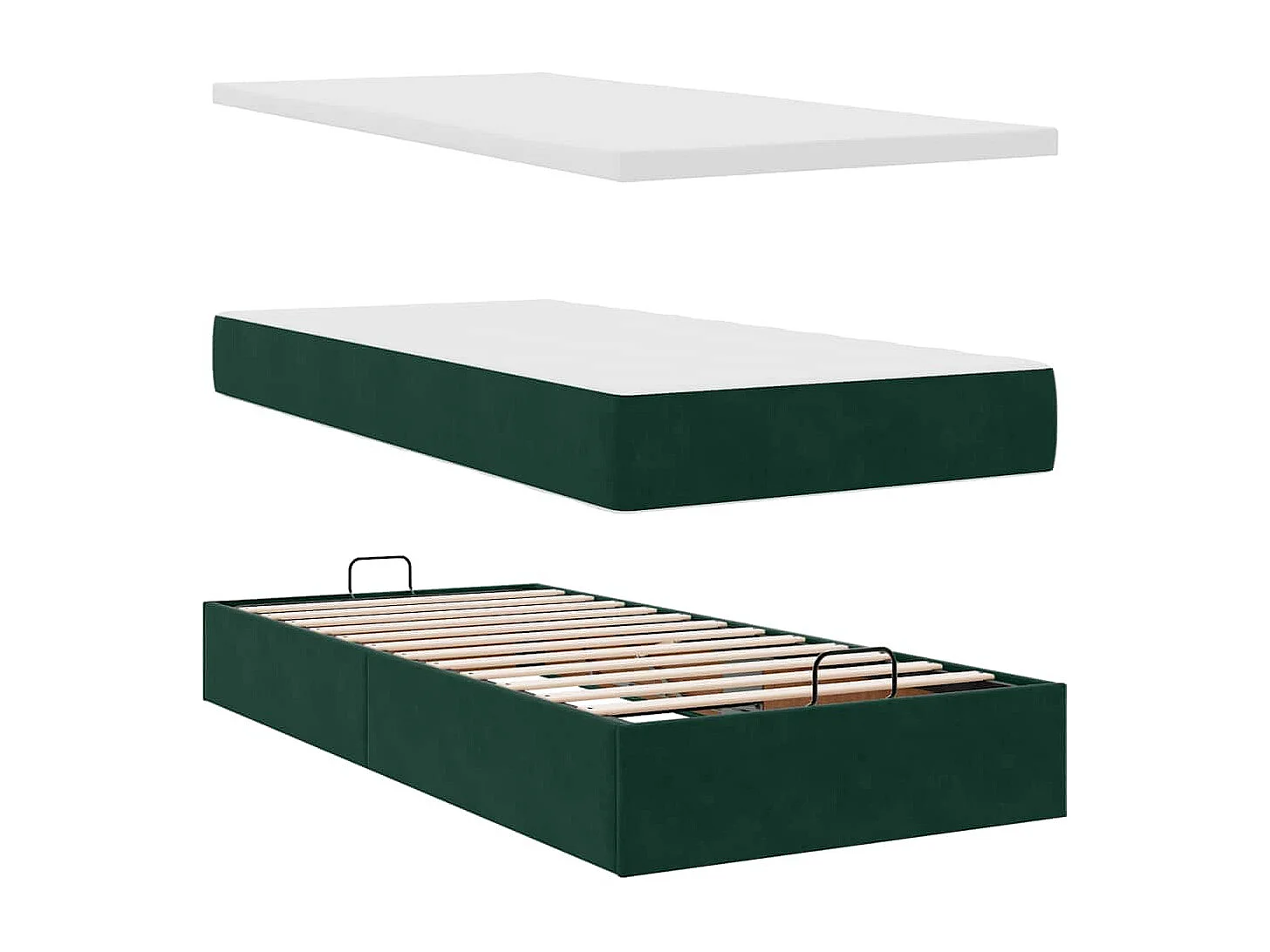 Estructura de cama otomana con colchón terciopelo verde oscuro