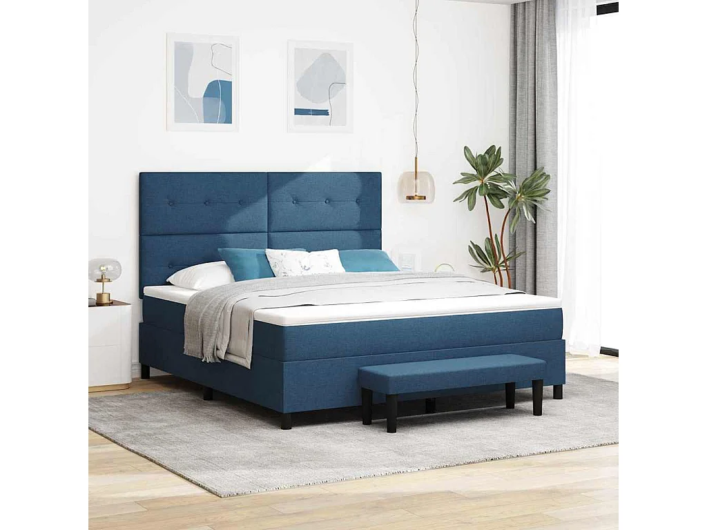Lit à ressorts avec matelas Bleu 180 x 200 cm tissu