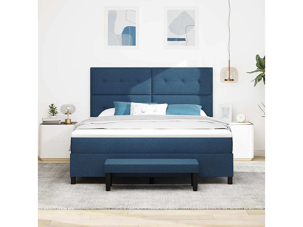 Lit à ressorts avec matelas Bleu 180 x 200 cm tissu