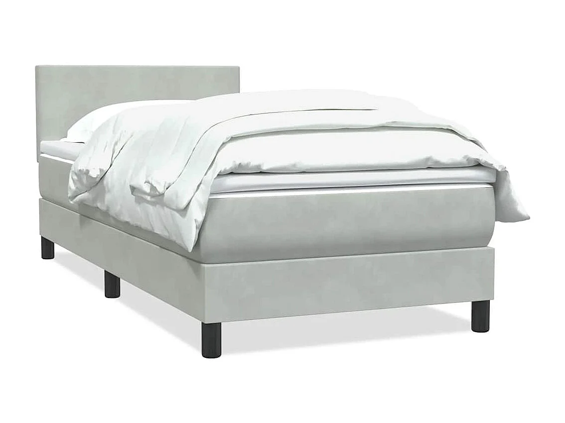 Cama box spring con colchón terciopelo gris claro 90x220 cm