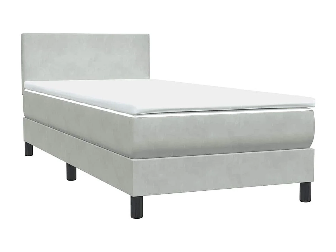 Cama box spring con colchón terciopelo gris claro 90x220 cm
