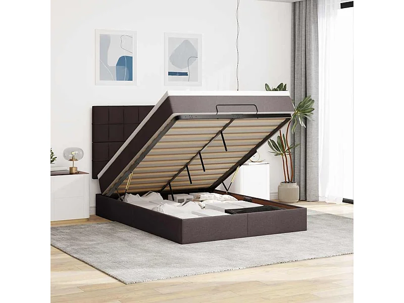 Ottoman-Bett mit Matratze Dunkelbraun 140x200 cm Stoff