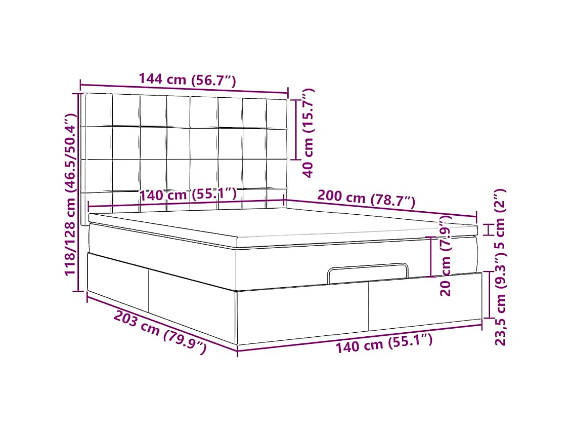 Ottoman bed met matras 140x200cm stof donkerbruin