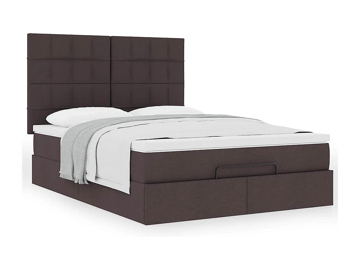 Estrutura cama otomana colchão 140x200cm tecido castanho escuro