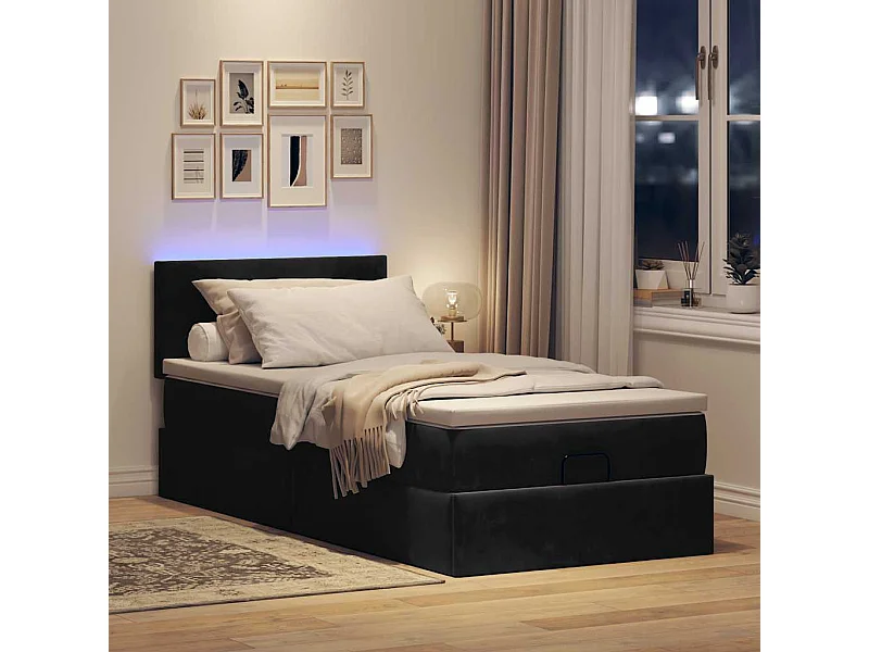Ottoman bed met matras en LED's 90x200cm fluweel zwart