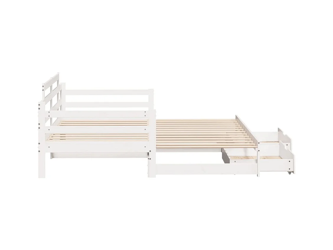 Lit de jour avec gigogne et tiroirs sans matelas blanc 90x190cm