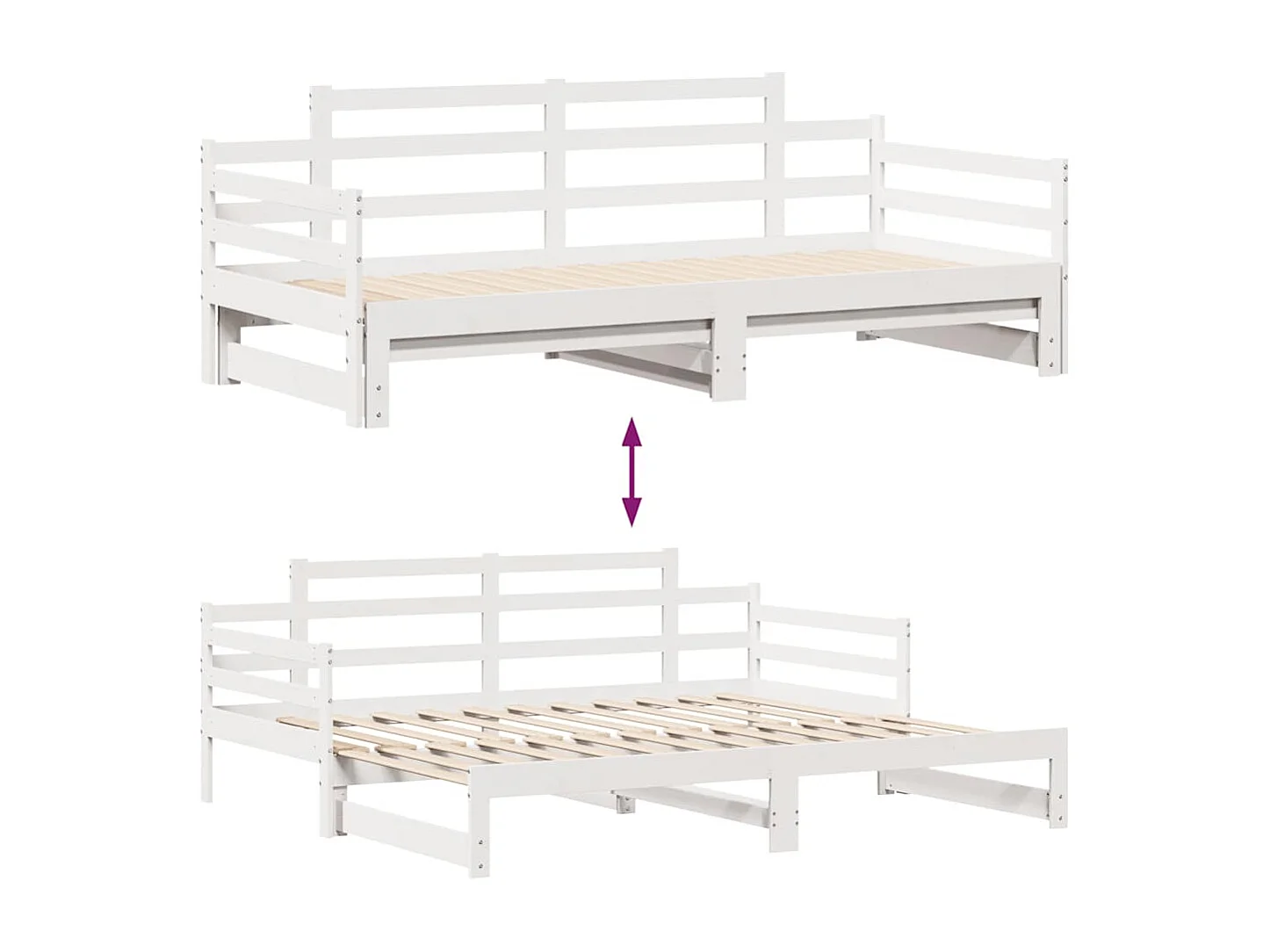 Lit de jour avec gigogne et tiroirs sans matelas blanc 90x190cm