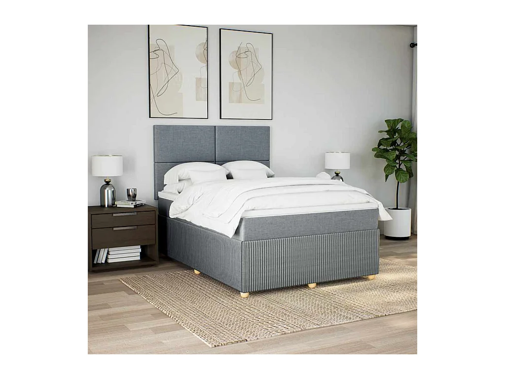 Sommier à lattes de lit avec matelas Gris clair 140x190cm Tissu