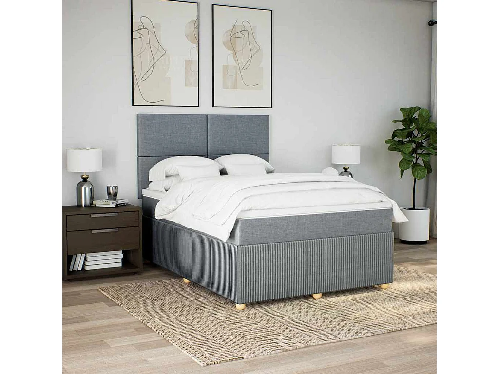 Cama com molas/colchão 140x190 cm tecido cinzento-claro