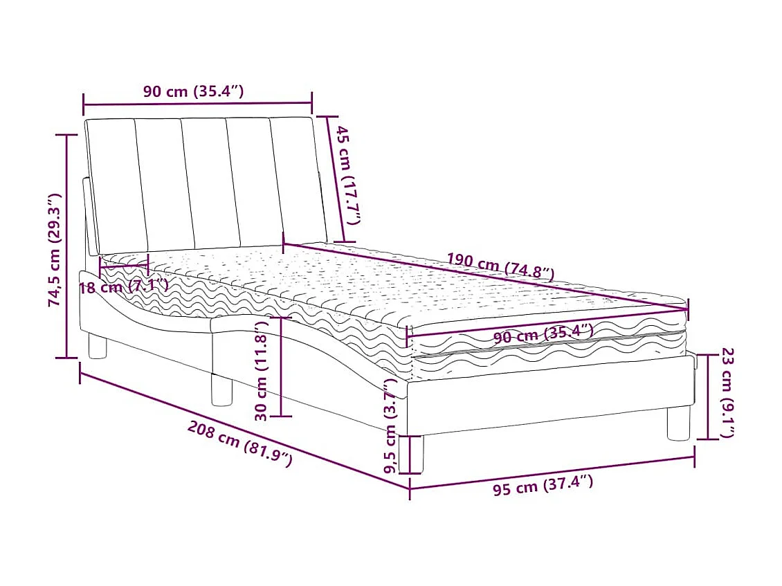 Bed met matras "Hanko" fluweel donkergroen 90x190 cm