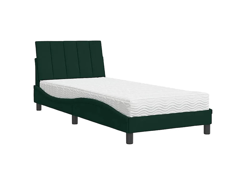 Bed met matras "Hanko" fluweel donkergroen 90x190 cm
