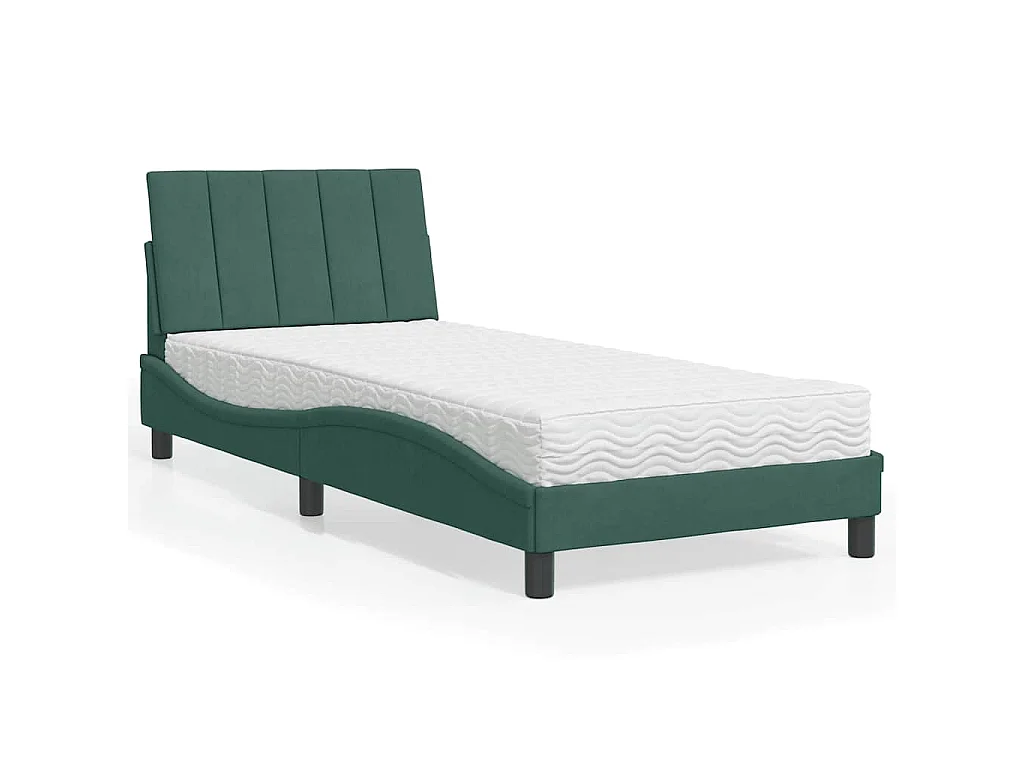Bed met matras "Hanko" fluweel donkergroen 90x190 cm
