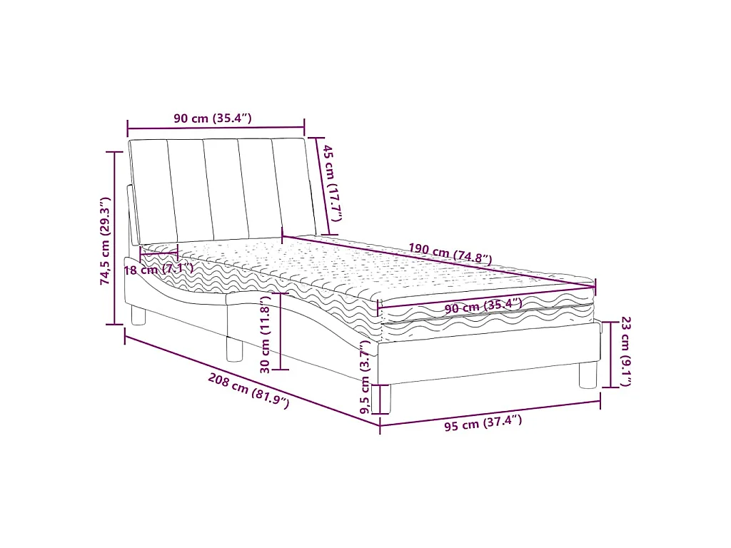 Bed met matras "Hanko" fluweel donkergroen 90x190 cm