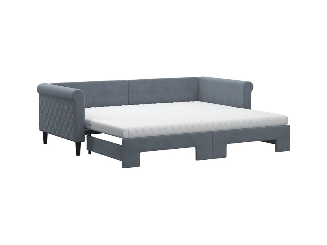 Lit de jour avec gigogne et matelas gris foncé 90x200cm velours