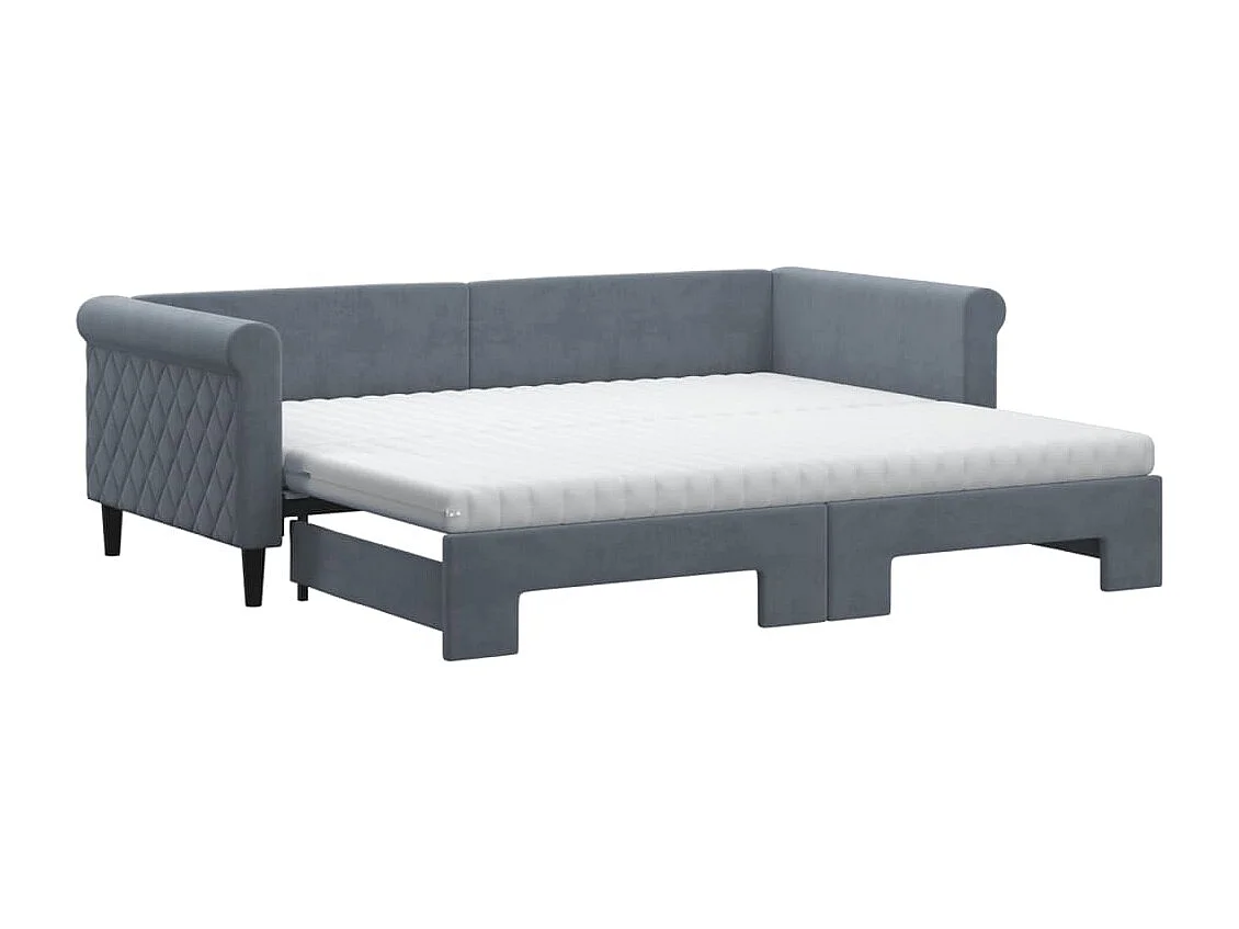Sofá-cama c/ gavetão e colchões 90x200cm veludo cinzento-escuro