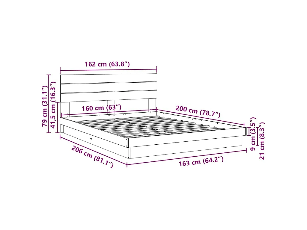 Bedframe hoofdeinde zonder matras 160x200 cm massief eikenhout