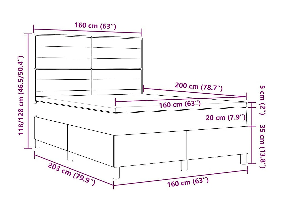 Lit à ressorts avec matelas Marron foncé 160 x 200 cm tissu