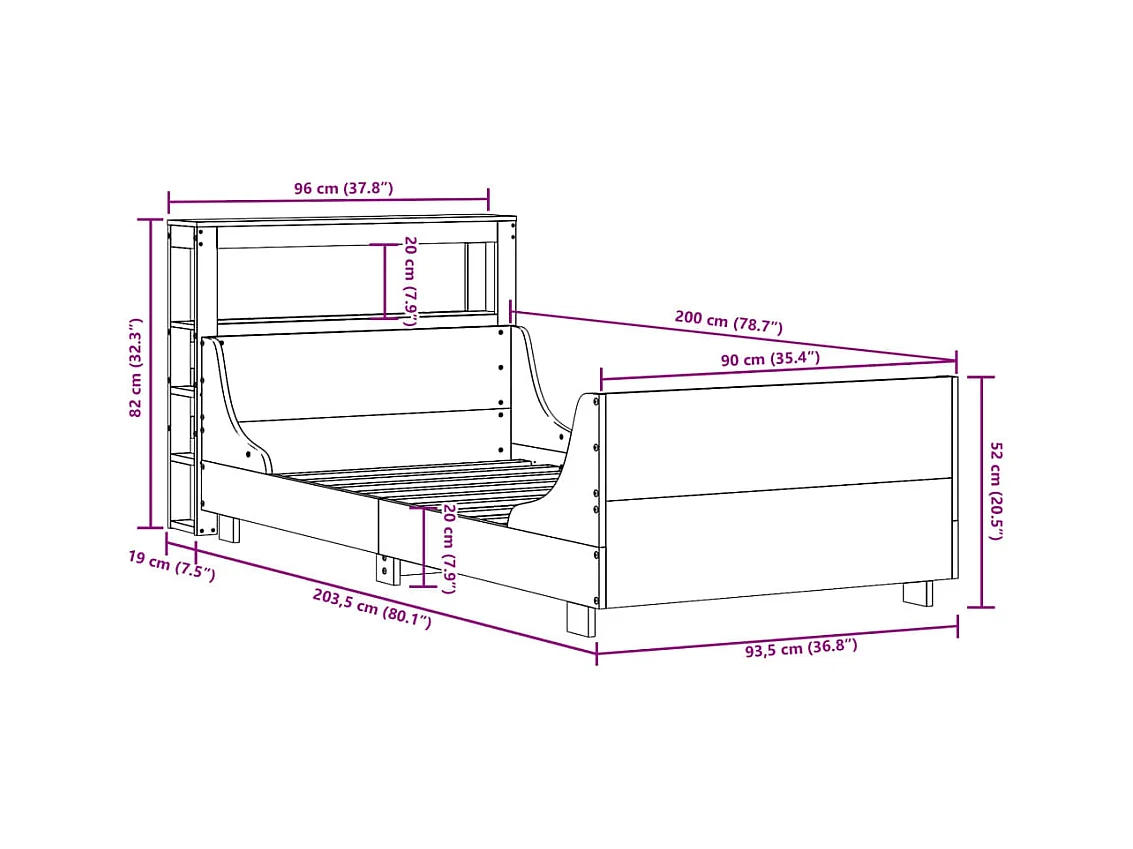 Cadre de lit sans matelas 90x200 cm bois de pin massif