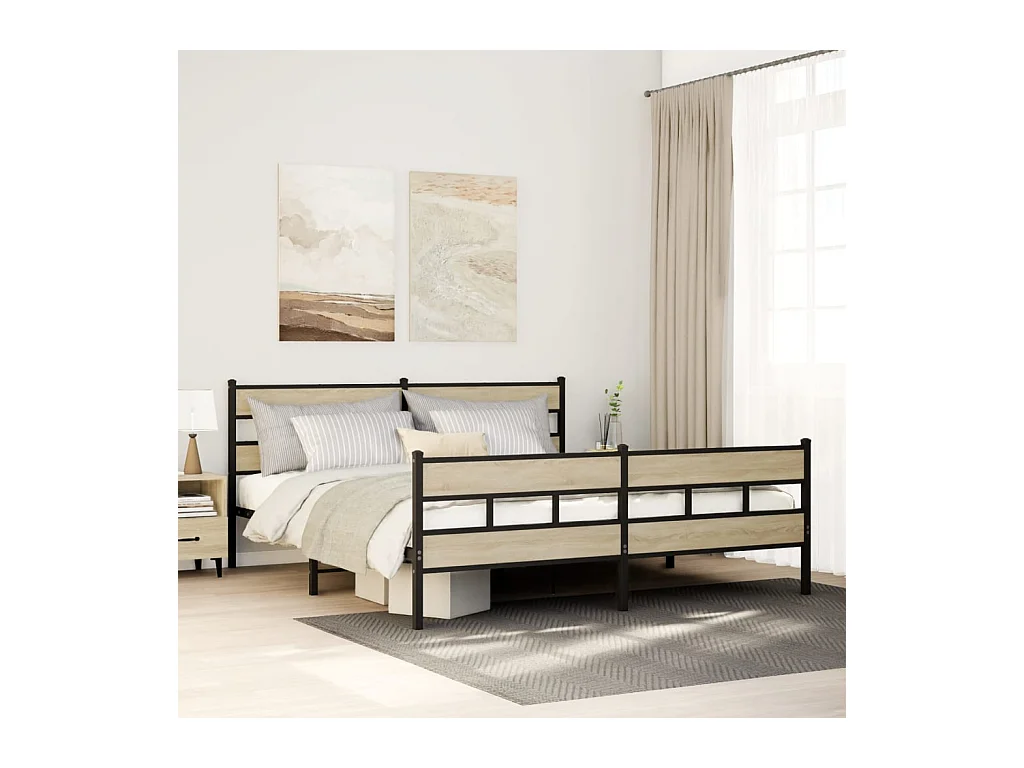 Cadre de lit en métal sans matelas chêne sonoma 180x200 cm