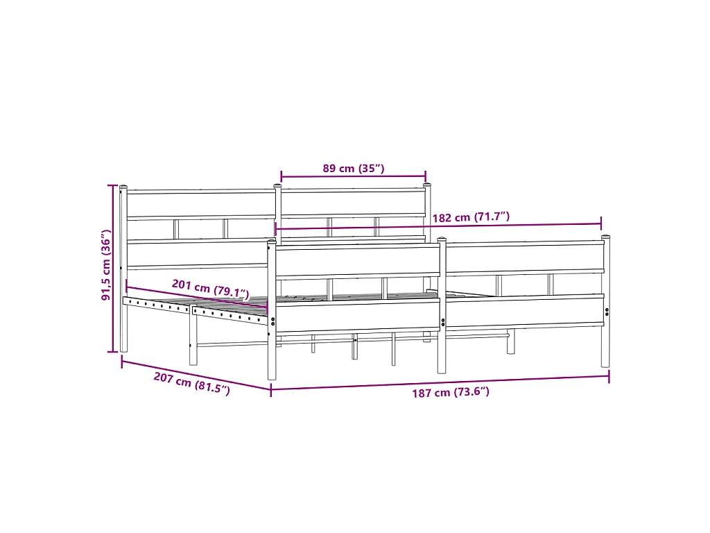 Cadre de lit en métal sans matelas chêne sonoma 180x200 cm