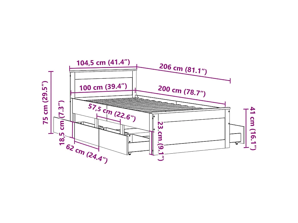 Giroletto senza Materasso con Testiera Rovere Marrone 100x200cm