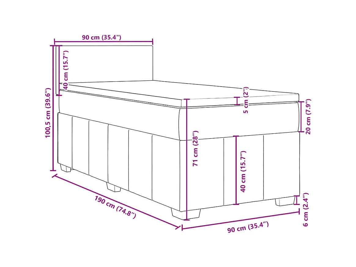 Boxspring met matras stof zwart 90x190 cm
