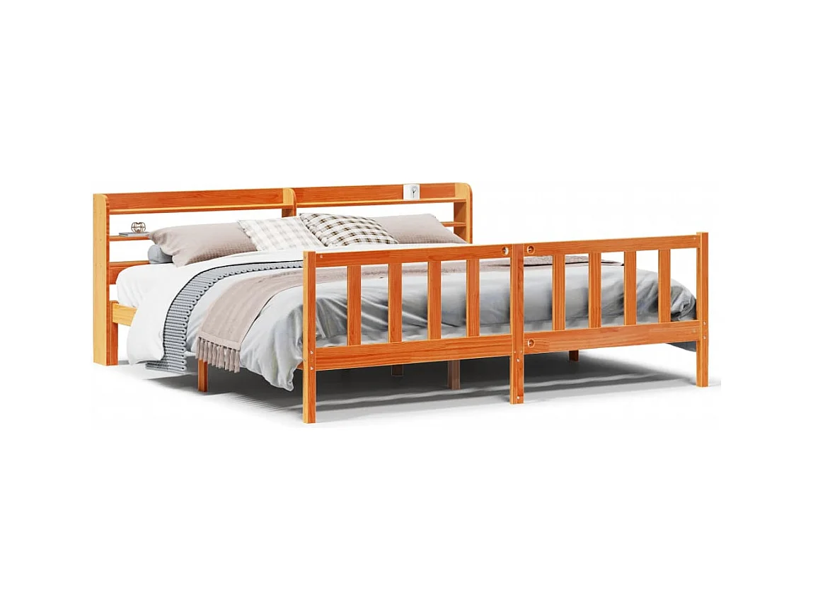 Cadre de lit et tête de lit sans matelas cire marron 180x200 cm