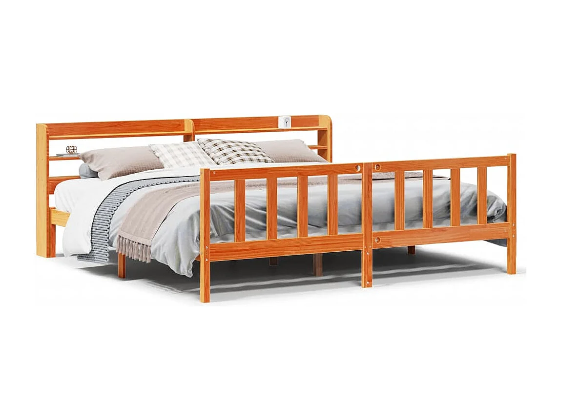 Estrutura cama c/ cabeceira 180x200cm pinho maciço castanho-mel