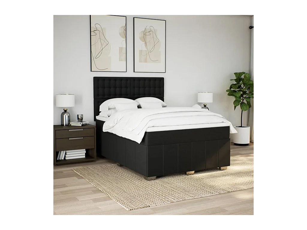 Sommier à lattes de lit avec matelas Noir 140x190 cm Tissu