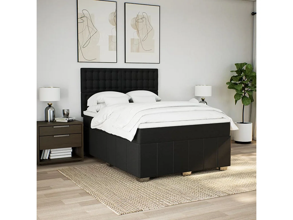 Sommier à lattes de lit avec matelas Noir 140x190 cm Tissu