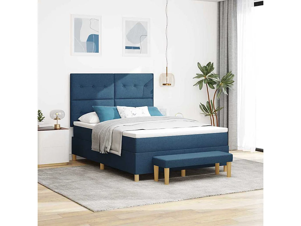 Cama Box com cabeceira Azul 190 x 140 cm tecido