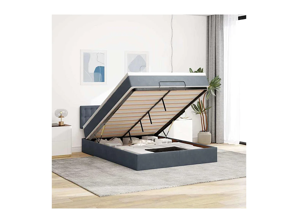 Cadre de lit ottoman avec matelas gris foncé 140x190 cm velours