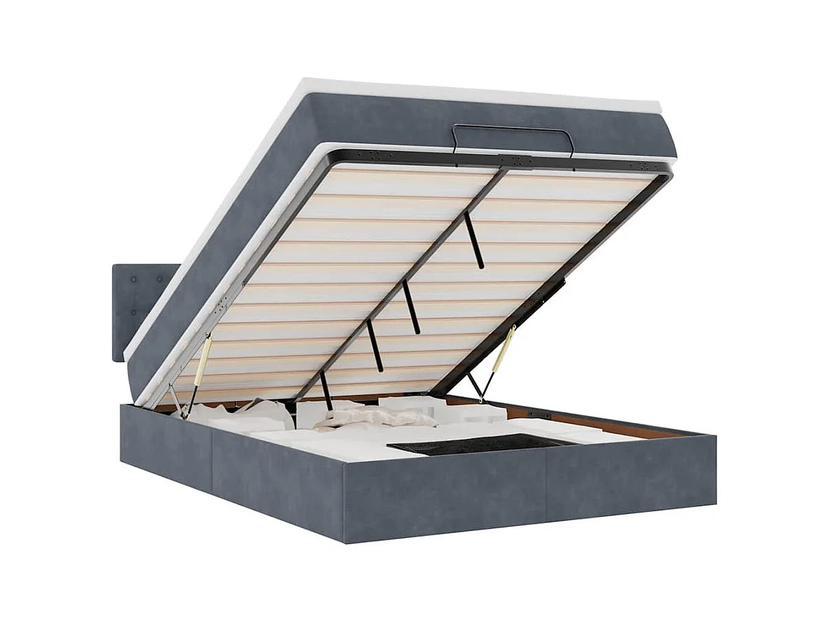 Cadre de lit ottoman avec matelas gris foncé 140x190 cm velours