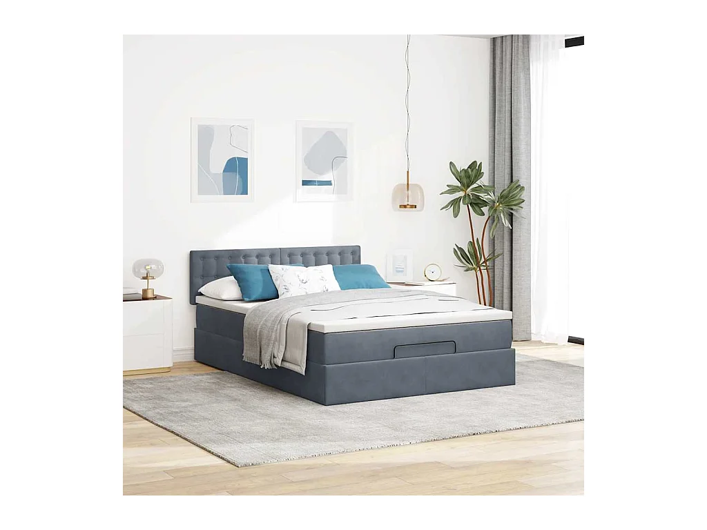 Cadre de lit ottoman avec matelas gris foncé 140x190 cm velours