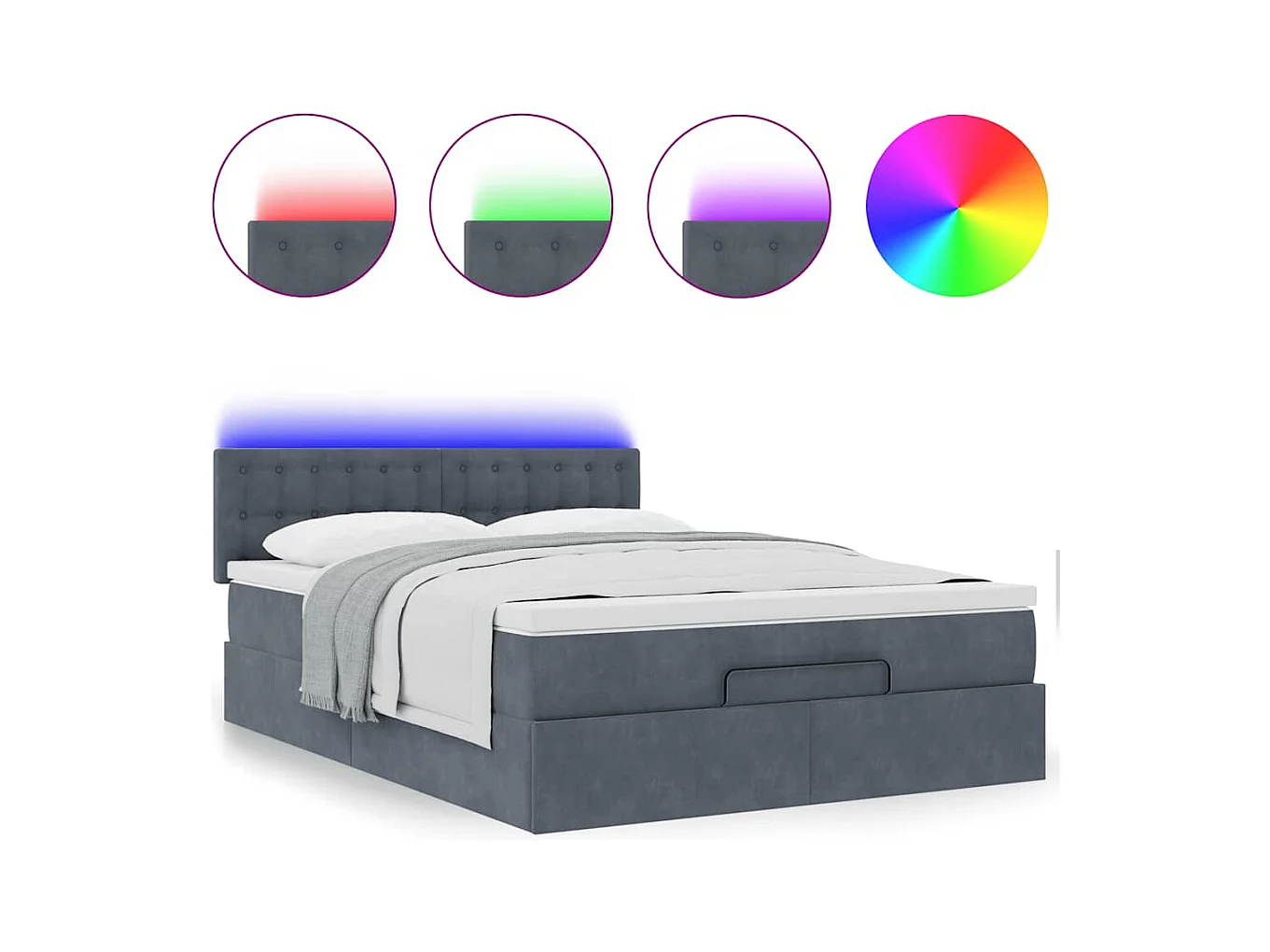 Cadre de lit ottoman avec matelas gris foncé 140x190 cm velours