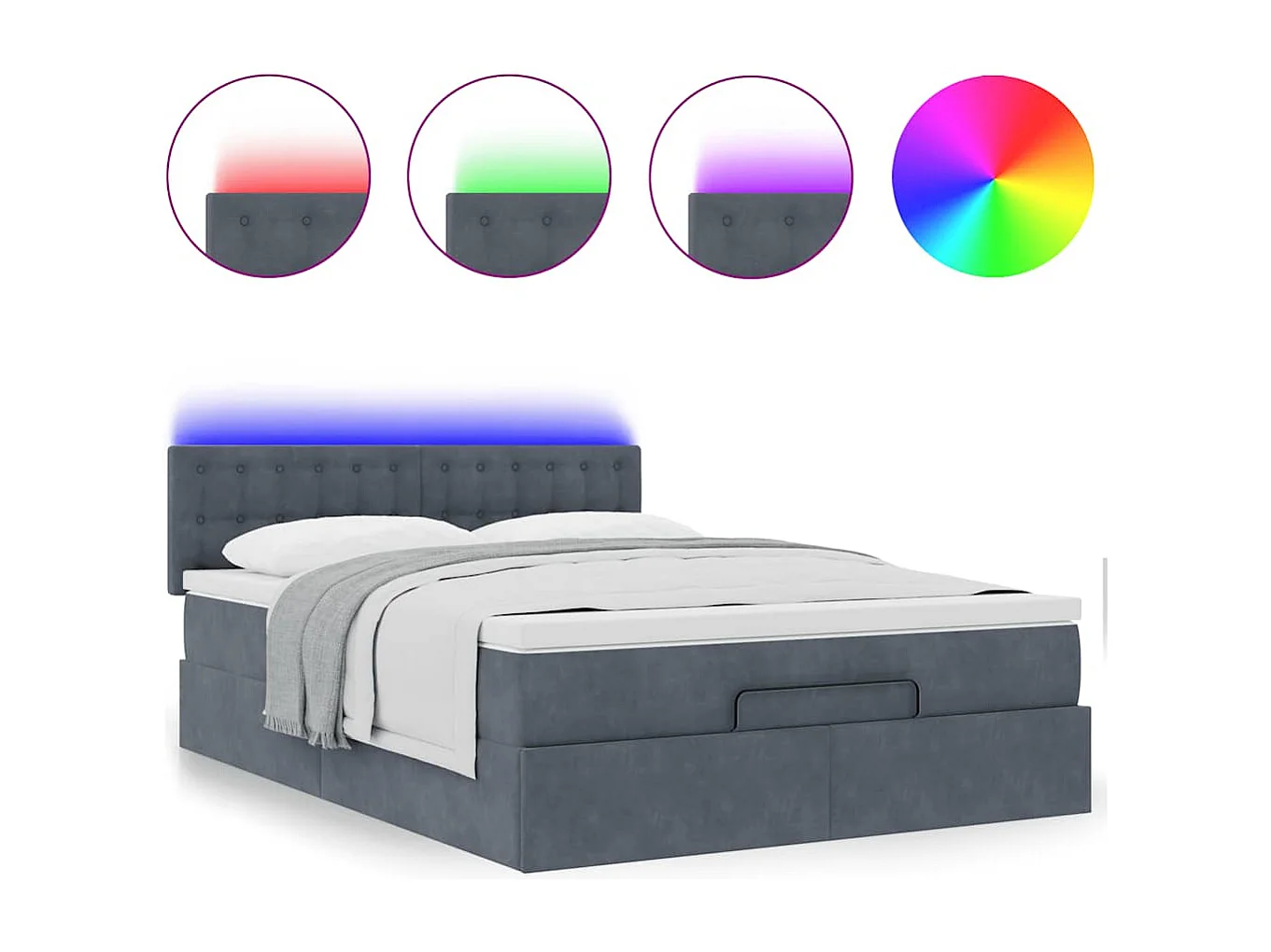 Cadre de lit ottoman avec matelas gris foncé 140x190 cm velours