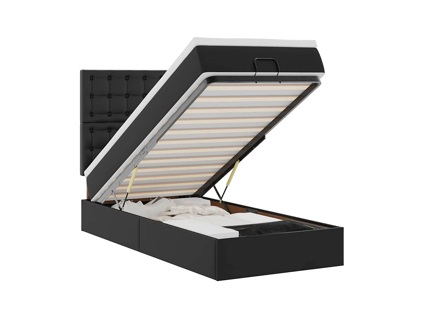 Lit ottoman avec matelas noir 90x190 cm similicuir