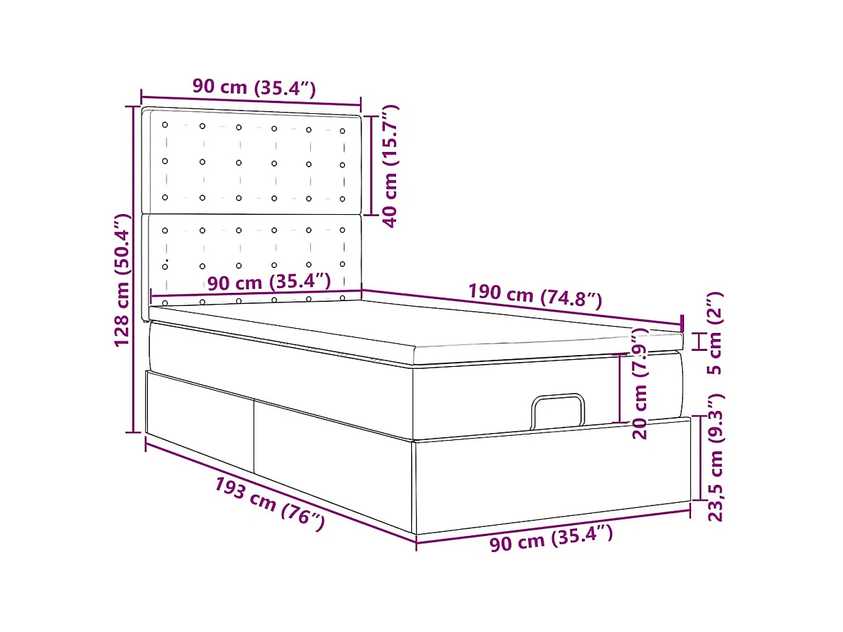 Lit ottoman avec matelas noir 90x190 cm similicuir