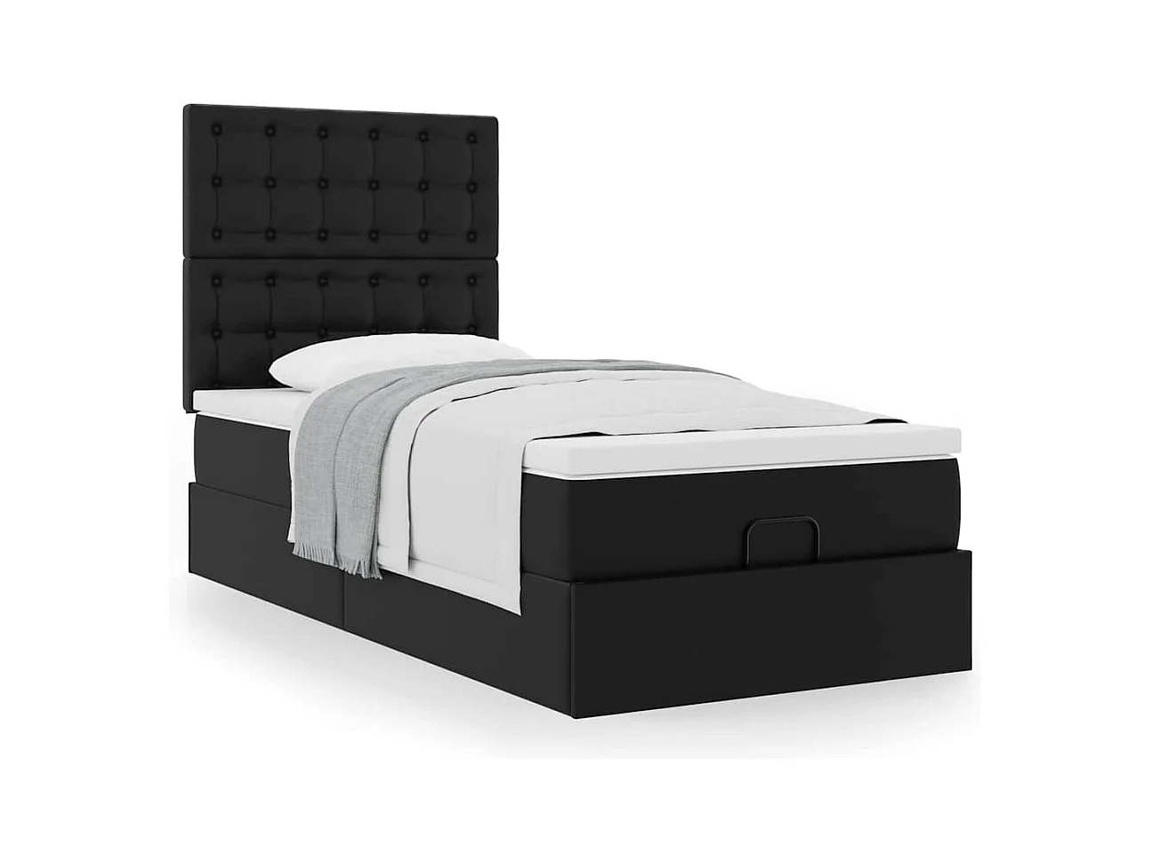Lit ottoman avec matelas noir 90x190 cm similicuir
