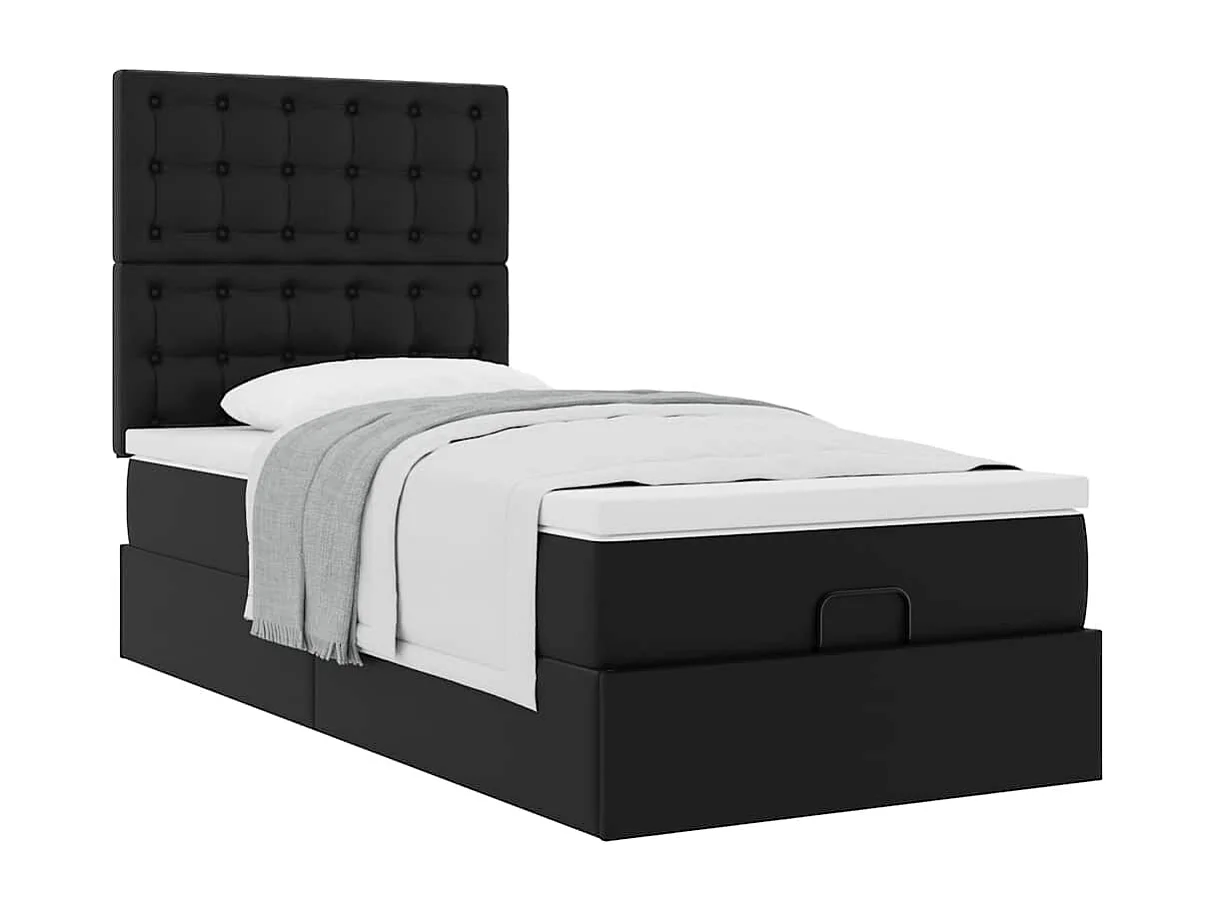 Ottoman-Bett mit Matratze Schwarz 90x190 cm Kunstleder