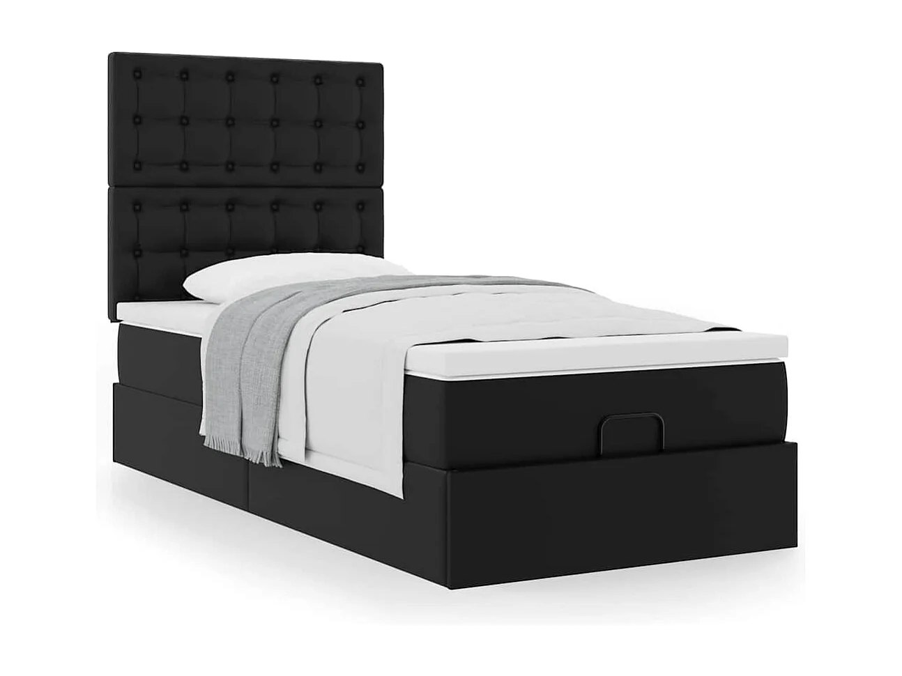 Ottoman-Bett mit Matratze Schwarz 90x190 cm Kunstleder