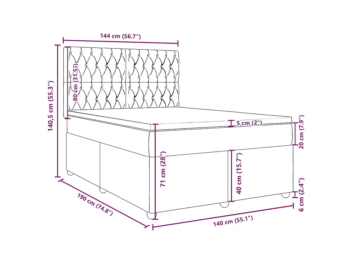 Sommier à lattes de lit avec matelas Bleu 140x190 cm Tissu