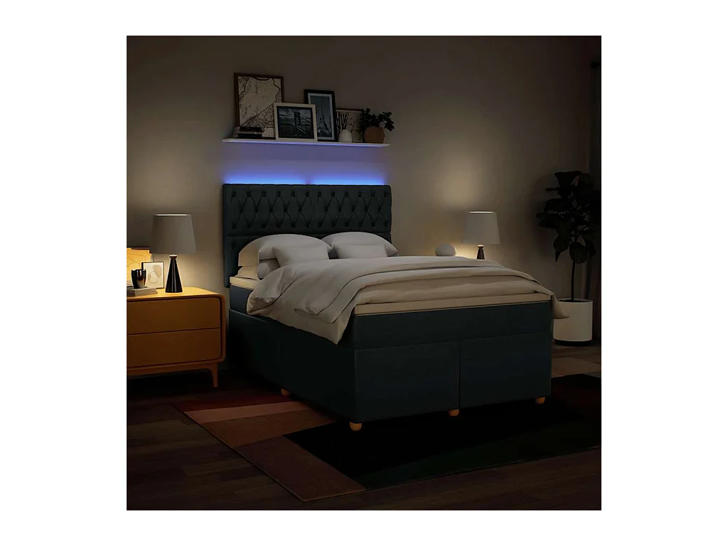 Sommier à lattes de lit avec matelas Bleu 140x190 cm Tissu