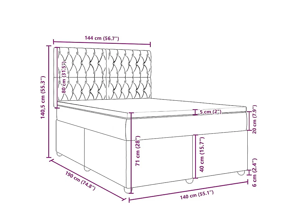 Boxspringbett mit Matratze Blau 140x190 cm Stoff