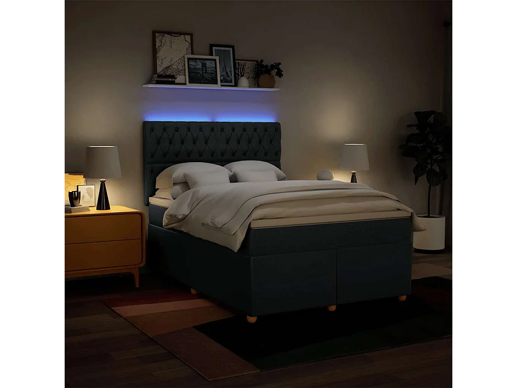 Boxspringbett mit Matratze Blau 140x190 cm Stoff
