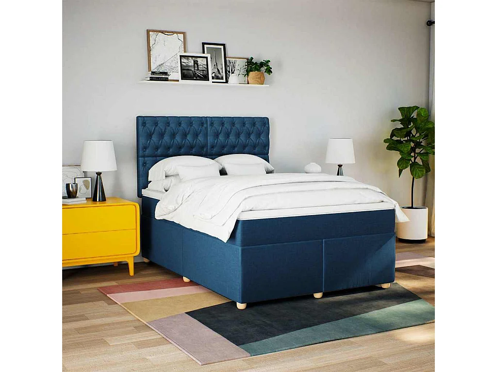 Sommier à lattes de lit avec matelas Bleu 140x190 cm Tissu
