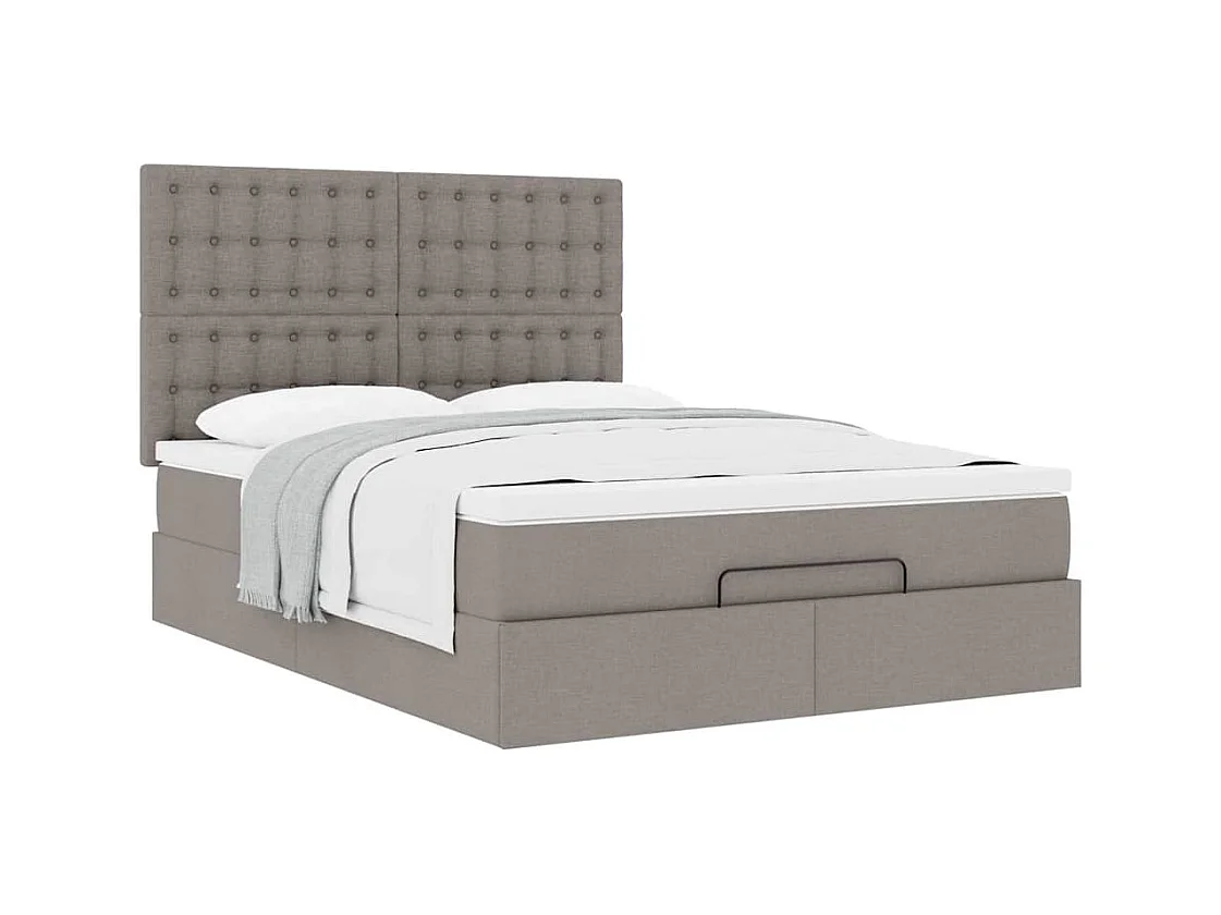 Cadre de lit ottoman avec matelas taupe 140x200 cm tissu